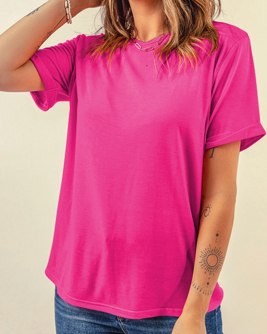 Pink/red mock neck T