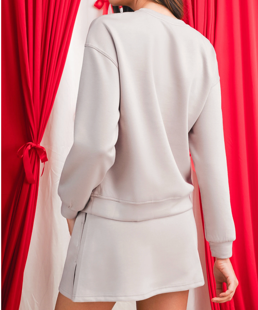 Drawstring Taupe skort Set