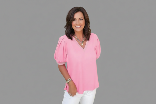 V neck puff sleeve top